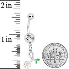 Clear Gem Daisy Curl Flower Dangle Belly Ring