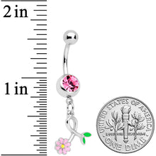Pink Gem Daisy Curl Flower Dangle Belly Ring