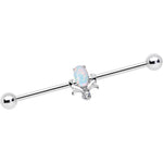 14G White Synthetic Opal Tulip Flower Industrial Barbell 38mm