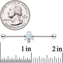 14G White Synthetic Opal Tulip Flower Industrial Barbell 38mm