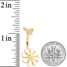 Clear Gem Gold Tone Butterfly Daisy Flower Belly Ring