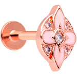 16G 5/16 Clear Gem Rose Gold Tone Pink Cross Labret Monroe Tragus