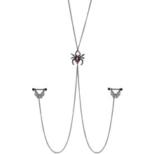 14G 9/16 Red Gem Black Spider Web Halloween Nipple Chain Necklace