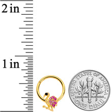 16G 3/8  Pink Gem Gold Tone Fashion Flamingo Hinged Segment Ring