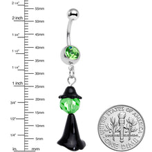 Green Gem Spooky Witch Halloween Dangle Belly Ring