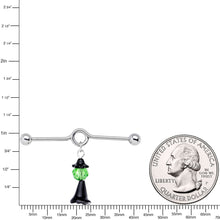14G Green Gem Spooky Witch Halloween Dangle Project Bar 38mm