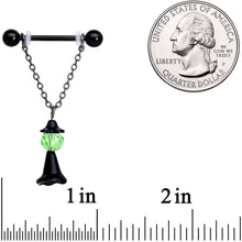 14G 11/16 Green Gem Black Witch Halloween Dangle Nipple Ring Set