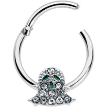 16G 3/8 Clear Gem Green Eye Halloween Ghost Hinged Segment Ring