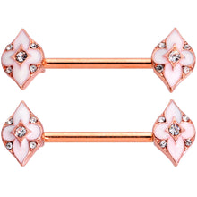 14G 9/16 Clear Gem Rose Gold Tone Pink Cross Nipple Ring Set