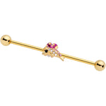 14G Purple Gem Gold Tone Dainty Dolphin Industrial Barbell 38mm
