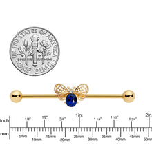 14G Blue Gem Gold Tone Beautiful Bee Industrial Barbell 38mm