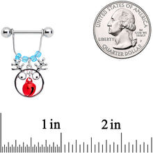 14G 9/16 Blue Red Bell Reindeer Christmas Dangle Nipple Ring Set