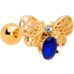 16G 1/4 Blue Gem Gold Tone Beautiful Bee Cartilage Tragus Earring