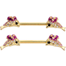 14G 9/16 Clear Purple Gem Gold Hue Dainty Dolphin Nipple Ring Set