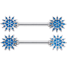 14G 9/16 Blue Winter Snowflake Christmas Barbell Nipple Ring Set