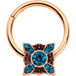16G 3/8 Aqua Gem Rose Gold Tone Renaissance Hinged Segment Ring