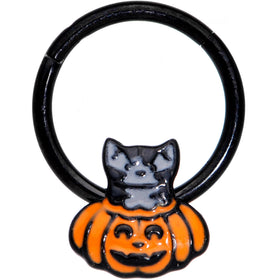 16G 3/8 Black Cat Surprise Pumpkin Halloween Hinged Segment Ring