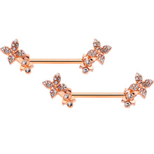 14G 9/16 Clear Gem Rose Gold Tone Butterfly Duo Nipple Ring Set