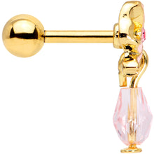 16G 1/4 Pink Gem Gold Tone Bow Dangle Cartilage Tragus Earring