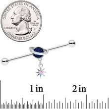 14G Aurora Blue Gem Saturn Star Dangle Industrial Barbell 38mm