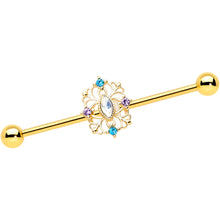 14G White Synthetic Opal Gold Tone Web Industrial Barbell 38mm