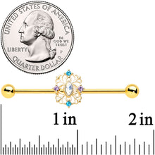 14G White Synthetic Opal Gold Tone Web Industrial Barbell 38mm