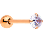 Clear CZ Gem Rose Gold Tone Circle Top Barbell Tongue Ring