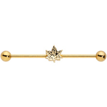 14G Golden Pot Leaf Industrial Barbell 38mm