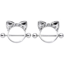 14G 9/16 Clear Gem Kitty Cat Ears Nipple Shield Set