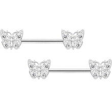 14G 9/16 Clear Gem Baroque Butterfly Barbell Nipple Ring Set
