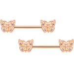 14G 9/16 Clear Gem Rose Gold Tone Butterfly Nipple Ring Set