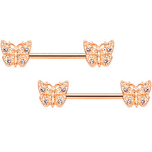14G 9/16 Clear Gem Rose Gold Tone Butterfly Nipple Ring Set