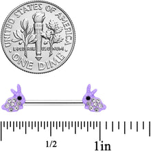14G 9/16 Clear Gem Purple Easter Bunny Barbell Nipple Ring Set