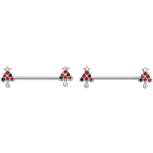 14G 11/16 Clear Red Green Gem Christmas Tree Nipple Ring Set