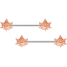 14G 5/8 Rose Gold Tone Pot Leaf Barbell Nipple Ring Set