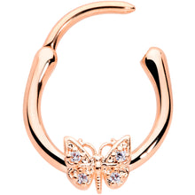 16G 3/8 Clear Gem Rose Gold Hue Butterfly Cartilage Clicker