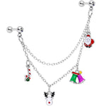 16G 1/4 Clear Gem Santa Christmas Dangle Cartilage Chain Earring