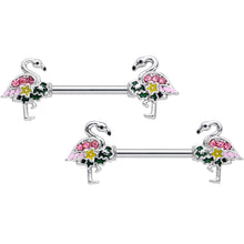 14G 9/16 Pink Gem Funky Flamingo Barbell Nipple Ring Set