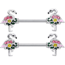 14G 9/16 Pink Gem Funky Flamingo Barbell Nipple Ring Set
