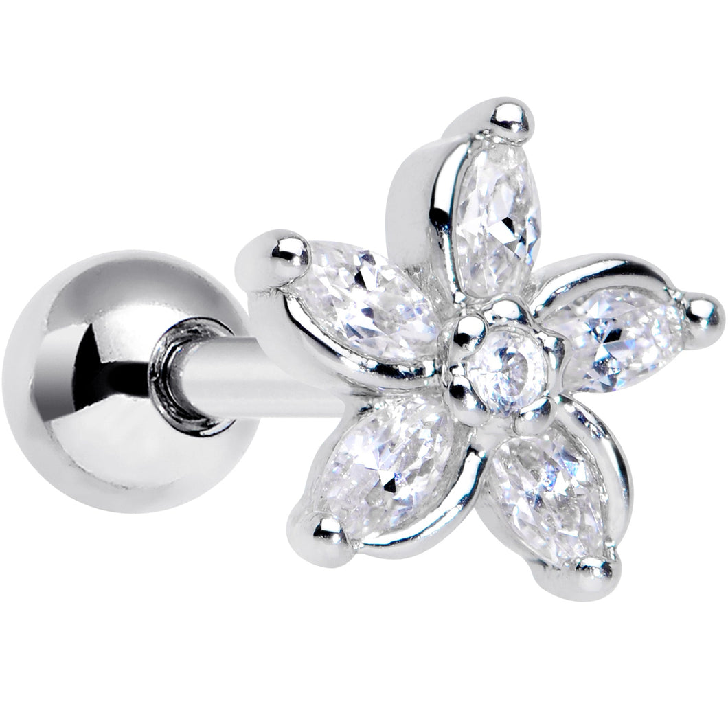 16G 1/4 Clear Gem Pretty Petals Flower Cartilage Tragus Earring