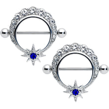 14G 3/4 Clear Blue Gem Evening Star Nipple Shield Set