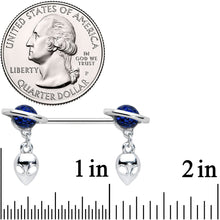 14G 9/16 Alien Dangle Blue Saturn Barbell Nipple Ring Set