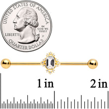 14G Clear Gem Gold Tone Regal Rectangle Industrial Barbell 38mm
