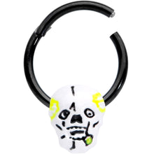 16G 3/8 Black White Skull Halloween Hinged Segment Ring