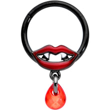 16G 3/8 Red Gem Black Vampire Fang Halloween Hinged Segment Ring