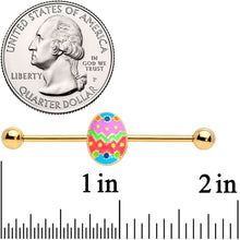 14G Gold Tone Multicolor Funky Easter Egg Industrial Barbell 38mm