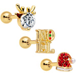 16G 1/4 Clear Red Gem Noel Christmas Cartilage Tragus Set of 3