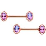 14G 9/16 Purple Tourmaline Rose Gold Tone Nipple Ring Set