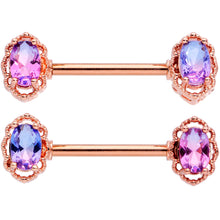 14G 9/16 Purple Tourmaline Rose Gold Tone Nipple Ring Set