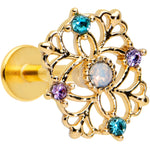 16G 5/16 White Faux Opal Gold Hue Web Flower Labret Monroe Tragus